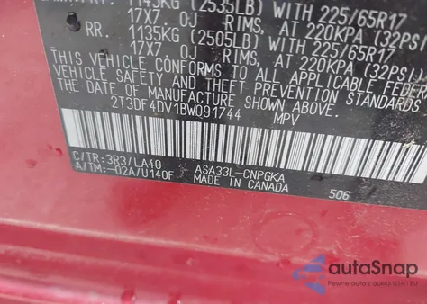 2011 Toyota Rav4 Limited from USA, damaged, VIN 2T3DF4DV1BW091744